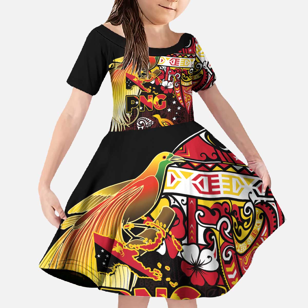 Papua New Guinea 2025 Family Matching Off The Shoulder Long Sleeve Dress and Hawaiian Shirt 50th Independence Day Anniversary LT03 Daughter's Dress Red - Polynesian Pride