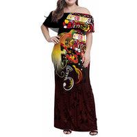 Papua New Guinea 2025 Family Matching Off Shoulder Maxi Dress and Hawaiian Shirt 50th Independence Day Anniversary LT03 Mom's Dress Red - Polynesian Pride