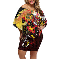 Papua New Guinea 2025 Family Matching Off Shoulder Short Dress and Hawaiian Shirt 50th Independence Day Anniversary LT03 Mom's Dress Red - Polynesian Pride