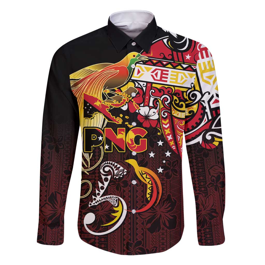 Papua New Guinea 2025 Family Matching Short Sleeve Bodycon Dress and Hawaiian Shirt 50th Independence Day Anniversary LT03 Dad's Shirt - Long Sleeve Red - Polynesian Pride