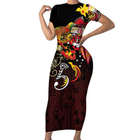 Papua New Guinea 2025 Family Matching Short Sleeve Bodycon Dress and Hawaiian Shirt 50th Independence Day Anniversary LT03 Mom's Dress Red - Polynesian Pride