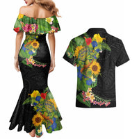 Hawaiian Tropical Plants and Chameleon Couples Matching Mermaid Dress and Hawaiian Shirt Polynesian Art Colorful - Polynesian Pride