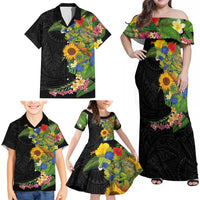 Hawaiian Tropical Plants and Chameleon Family Matching Off Shoulder Maxi Dress and Hawaiian Shirt Polynesian Art Colorful LT03 - Polynesian Pride