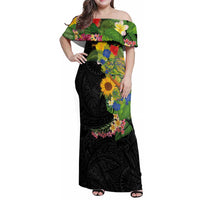 Hawaiian Tropical Plants and Chameleon Family Matching Off Shoulder Maxi Dress and Hawaiian Shirt Polynesian Art Colorful LT03 Mom's Dress Black - Polynesian Pride