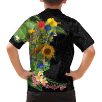 Hawaiian Tropical Plants and Chameleon Family Matching Off Shoulder Short Dress and Hawaiian Shirt Polynesian Art Colorful LT03 - Polynesian Pride
