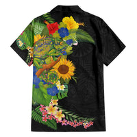 Hawaiian Tropical Plants and Chameleon Family Matching Off Shoulder Short Dress and Hawaiian Shirt Polynesian Art Colorful LT03 - Polynesian Pride