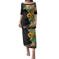 Hawaiian Tropical Plants and Chameleon Family Matching Puletasi and Hawaiian Shirt Polynesian Art Colorful LT03 Mom's Dress Black - Polynesian Pride