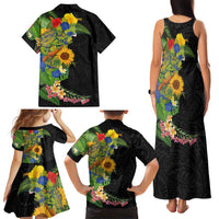 Hawaiian Tropical Plants and Chameleon Family Matching Tank Maxi Dress and Hawaiian Shirt Polynesian Art Colorful LT03 - Polynesian Pride