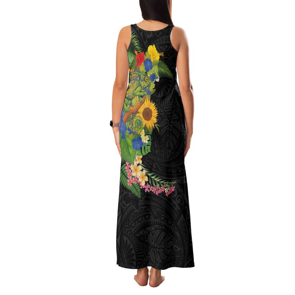 Hawaiian Tropical Plants and Chameleon Family Matching Tank Maxi Dress and Hawaiian Shirt Polynesian Art Colorful LT03 - Polynesian Pride