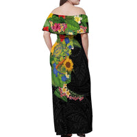 Hawaiian Tropical Plants and Chameleon Off Shoulder Maxi Dress Polynesian Art Colorful LT03 - Polynesian Pride