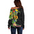 Hawaiian Tropical Plants and Chameleon Off Shoulder Sweater Polynesian Art Colorful - Polynesian Pride