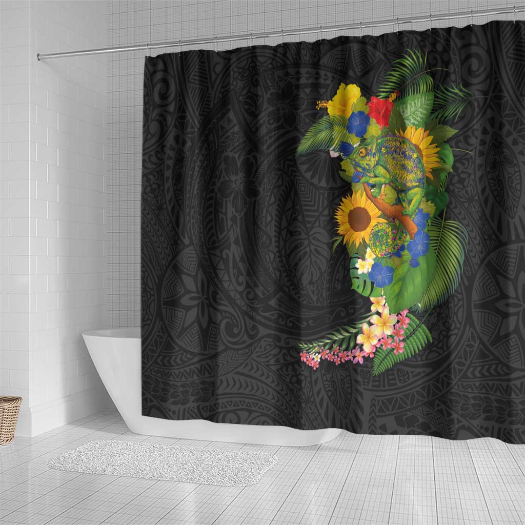 Hawaiian Tropical Plants and Chameleon Shower Curtain Polynesian Art Colorful - Polynesian Pride