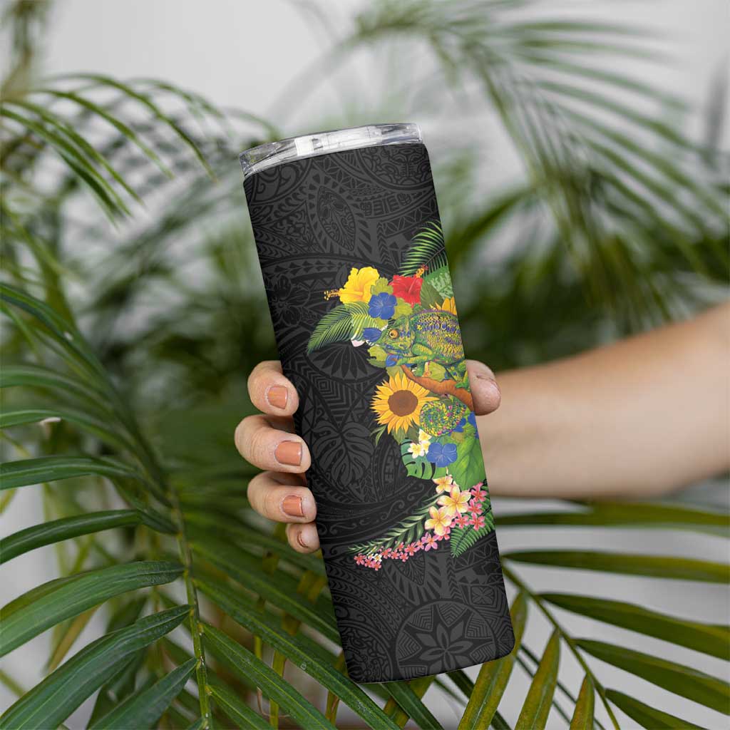 Hawaiian Tropical Plants and Chameleon Skinny Tumbler Polynesian Art Colorful LT03 - Polynesian Pride