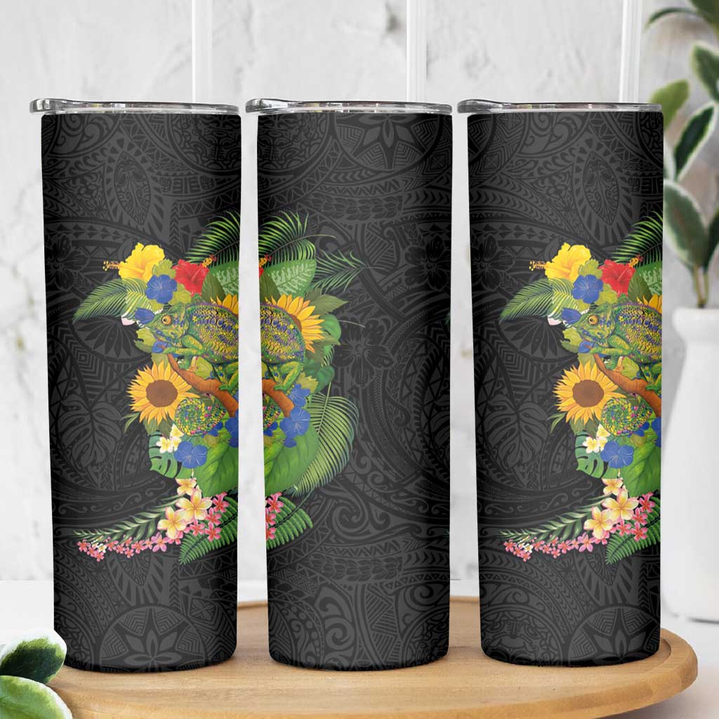 Hawaiian Tropical Plants and Chameleon Skinny Tumbler Polynesian Art Colorful LT03 - Polynesian Pride