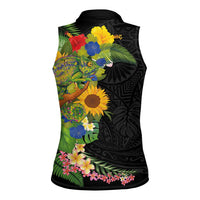 Hawaiian Tropical Plants and Chameleon Women Sleeveless Polo Shirt Polynesian Art Colorful LT03 - Polynesian Pride