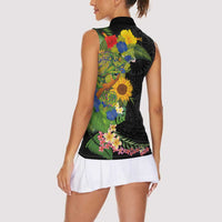 Hawaiian Tropical Plants and Chameleon Women Sleeveless Polo Shirt Polynesian Art Colorful LT03 - Polynesian Pride
