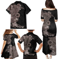 Hawaiian Tropical Plants and Chameleon Family Matching Puletasi and Hawaiian Shirt Polynesian Art Grayscale LT03 - Polynesian Pride