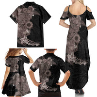 Hawaiian Tropical Plants and Chameleon Family Matching Summer Maxi Dress and Hawaiian Shirt Polynesian Art Grayscale LT03 - Polynesian Pride