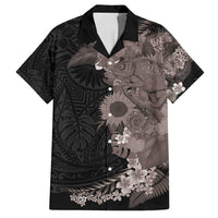Hawaiian Tropical Plants and Chameleon Family Matching Summer Maxi Dress and Hawaiian Shirt Polynesian Art Grayscale LT03 Dad's Shirt - Short Sleeve Black - Polynesian Pride