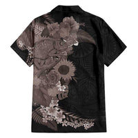 Hawaiian Tropical Plants and Chameleon Family Matching Summer Maxi Dress and Hawaiian Shirt Polynesian Art Grayscale LT03 - Polynesian Pride