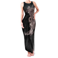 Hawaiian Tropical Plants and Chameleon Family Matching Tank Maxi Dress and Hawaiian Shirt Polynesian Art Grayscale LT03 Mom's Dress Black - Polynesian Pride