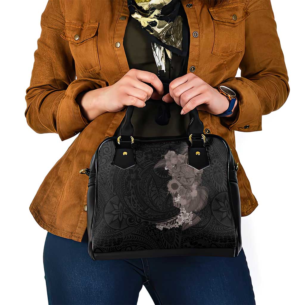 Hawaiian Tropical Plants and Chameleon Shoulder Handbag Polynesian Art Grayscale - Polynesian Pride