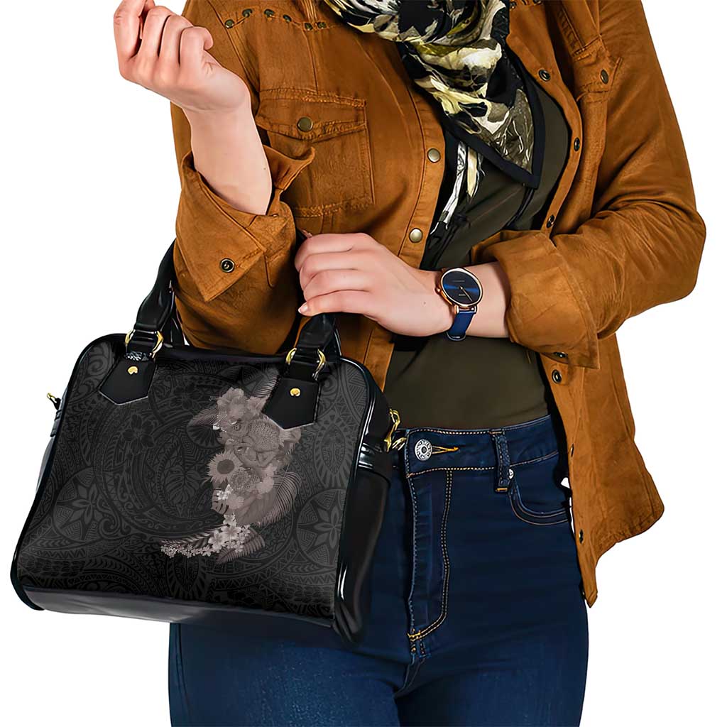 Hawaiian Tropical Plants and Chameleon Shoulder Handbag Polynesian Art Grayscale - Polynesian Pride