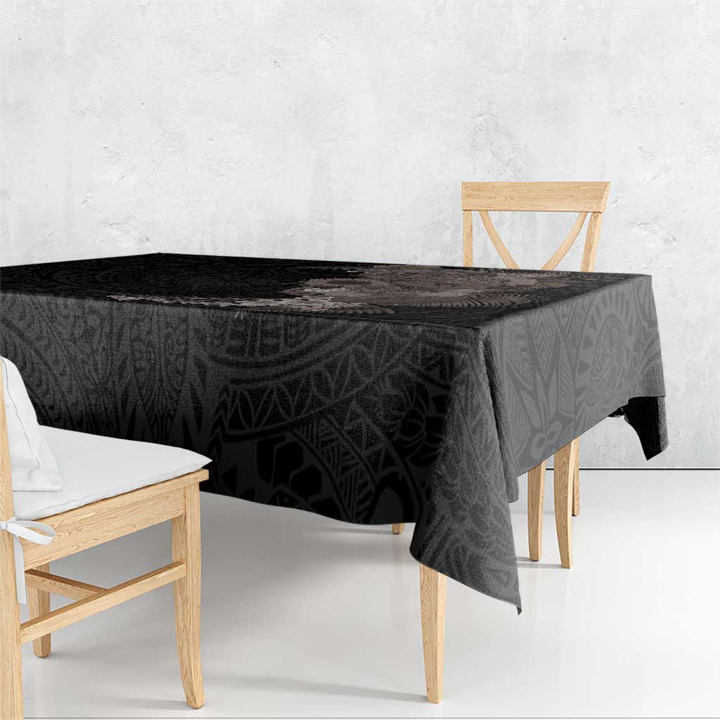 Hawaiian Tropical Plants and Chameleon Tablecloth Polynesian Art Grayscale - Polynesian Pride