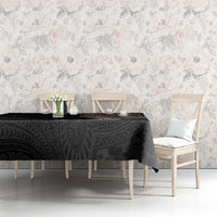 Hawaiian Tropical Plants and Chameleon Tablecloth Polynesian Art Grayscale - Polynesian Pride