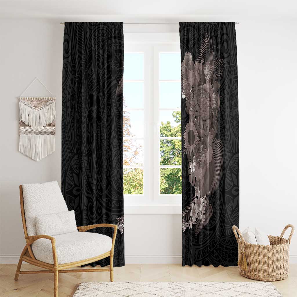 Hawaiian Tropical Plants and Chameleon Window Curtain Polynesian Art Grayscale - Polynesian Pride