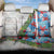 Hawaiian Tropical Flowers and Leaves Back Car Seat Cover on Leopard Pattern Half Style White-Blue Version - Polynesian Pride