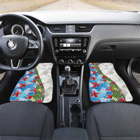 Hawaiian Tropical Flowers and Leaves Car Mats on Leopard Pattern Half Style White-Blue Version - Polynesian Pride