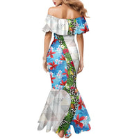 Hawaiian Tropical Flowers and Leaves Family Matching Mermaid Dress and Hawaiian Shirt on Leopard Pattern Half Style White-Blue Version LT03 - Polynesian Pride