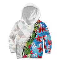 Hawaiian Tropical Flowers and Leaves Kid Hoodie on Leopard Pattern Half Style White-Blue Version LT03 Hoodie White - Polynesian Pride
