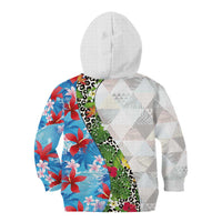 Hawaiian Tropical Flowers and Leaves Kid Hoodie on Leopard Pattern Half Style White-Blue Version LT03 - Polynesian Pride