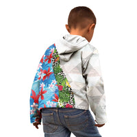 Hawaiian Tropical Flowers and Leaves Kid Hoodie on Leopard Pattern Half Style White-Blue Version LT03 - Polynesian Pride