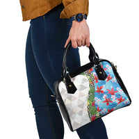 Hawaiian Tropical Flowers and Leaves Shoulder Handbag on Leopard Pattern Half Style White-Blue Version - Polynesian Pride
