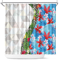 Hawaiian Tropical Flowers and Leaves Shower Curtain on Leopard Pattern Half Style White-Blue Version LT03 White - Polynesian Pride