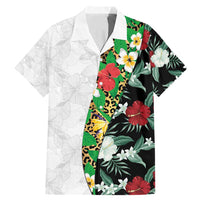 Hawaiian Tropical Flowers and Leaves Family Matching Mermaid Dress and Hawaiian Shirt on Leopard Pattern Half Style White-Black Version LT03 Dad's Shirt - Short Sleeve White - Polynesian Pride