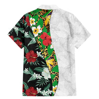 Hawaiian Tropical Flowers and Leaves Family Matching Mermaid Dress and Hawaiian Shirt on Leopard Pattern Half Style White-Black Version LT03 - Polynesian Pride
