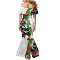 Hawaiian Tropical Flowers and Leaves Family Matching Mermaid Dress and Hawaiian Shirt on Leopard Pattern Half Style White-Black Version LT03 - Polynesian Pride