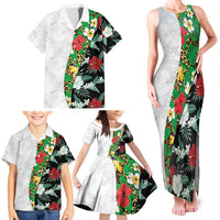Hawaiian Tropical Flowers and Leaves Family Matching Tank Maxi Dress and Hawaiian Shirt on Leopard Pattern Half Style White-Black Version LT03 - Polynesian Pride
