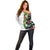 Hawaiian Tropical Flowers and Leaves Off Shoulder Sweater on Leopard Pattern Half Style White-Black Version - Polynesian Pride