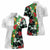 Hawaiian Tropical Flowers and Leaves Women Polo Shirt on Leopard Pattern Half Style White-Black Version - Polynesian Pride