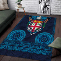 Fiji Coat of Arms Traditional Dashiki Area Rug Tapa Art and Palm Leaves Pattern Dark Navy Color LT03 Navy - Polynesian Pride