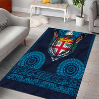 Fiji Coat of Arms Traditional Dashiki Area Rug Tapa Art and Palm Leaves Pattern Dark Navy Color LT03 - Polynesian Pride