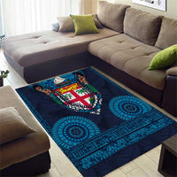 Fiji Coat of Arms Traditional Dashiki Area Rug Tapa Art and Palm Leaves Pattern Dark Navy Color LT03 - Polynesian Pride