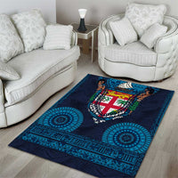 Fiji Coat of Arms Traditional Dashiki Area Rug Tapa Art and Palm Leaves Pattern Dark Navy Color LT03 - Polynesian Pride