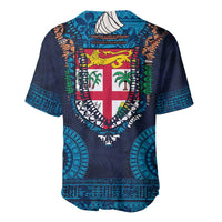 Fiji Coat of Arms Traditional Dashiki Baseball Jersey Tapa Art and Palm Leaves Pattern Dark Navy Color LT03 - Polynesian Pride