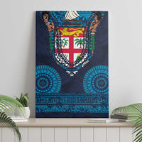 Fiji Coat of Arms Traditional Dashiki Canvas Wall Art Tapa Art and Palm Leaves Pattern Dark Navy Color LT03 - Polynesian Pride